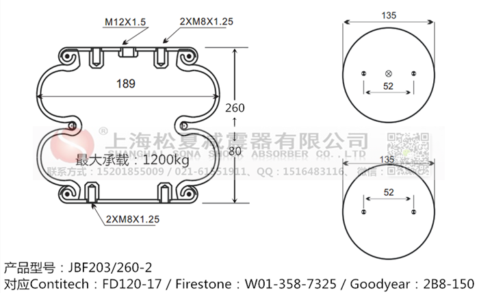 JBF203/260-2橡膠<a href='http://www.chongwushipin.net/' target='_blank'><u>空氣彈簧</u></a>